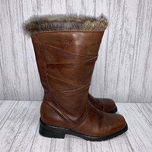 Womens Size 7 Martino Fur Top Brown Leather Boots EUC